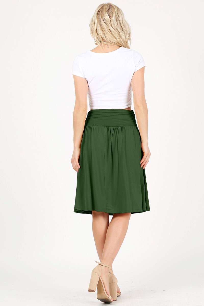 Simlu Olive Green Skirts for Women - Reg & Plus Size Knee Length Flowy Aline Skirts (Size Medium) - Image 3